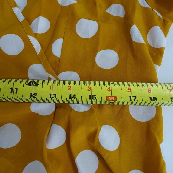 Shein Yellow Gold Polka Dot Wrap-Style Romper Women Size OXL 12 Flutter Sleeves - Picture 10 of 11